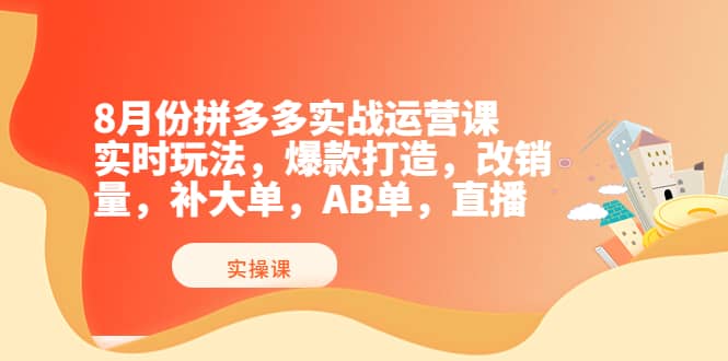 8月份拼多多实战运营课，实时玩法，爆款打造，改销量，补大单，AB单，直播网创吧-网创项目资源站-副业项目-创业项目-搞钱项目v创吧