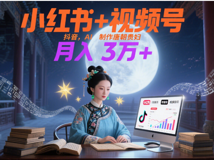 小红书+视频号+抖音，AI轻松制作唐朝贵妇IP，毒鸡汤、励志、减肥瘦身、养生赛道轻松切入，每天30分钟，轻松产出N条，月入3万+ 网创吧-网创项目资源站-副业项目-创业项目-搞钱项目v创吧