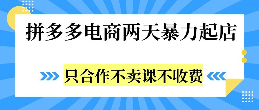 拼多多两天暴力起店，只合作不卖课不收费v创吧-网创项目资源站-副业项目-创业项目-搞钱项目v创吧