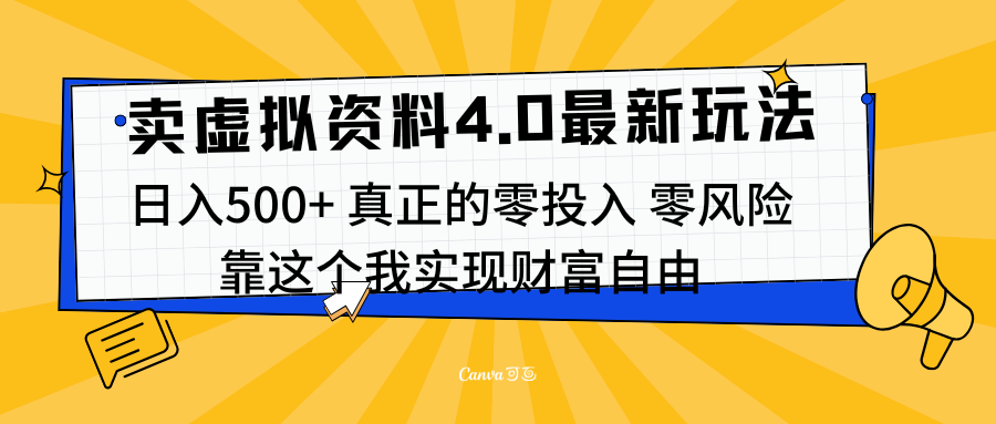 线上卖虚拟资料新玩法4.0，实测日入500左右，可批量操作，赚第一通金网创吧-网创项目资源站-副业项目-创业项目-搞钱项目v创吧