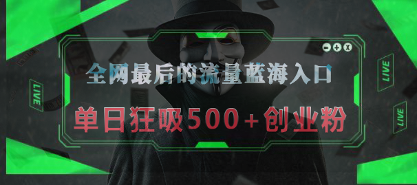全网最后的流量蓝海入口，半小时引流50+创业粉，单日狂吸500+创业粉v创吧-网创项目资源站-副业项目-创业项目-搞钱项目v创吧