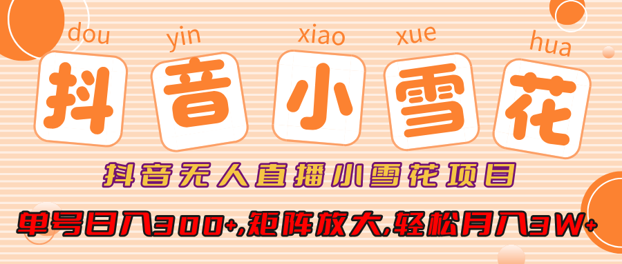 抖音无人直播小雪花项目，单号日入300+,矩阵放大,轻松月入3W+网创吧-网创项目资源站-副业项目-创业项目-搞钱项目v创吧