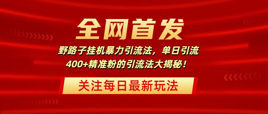 全网首发，野路子挂机暴力引流法，单日引流400+精准粉的引流法大揭秘！网创吧-网创项目资源站-副业项目-创业项目-搞钱项目v创吧
