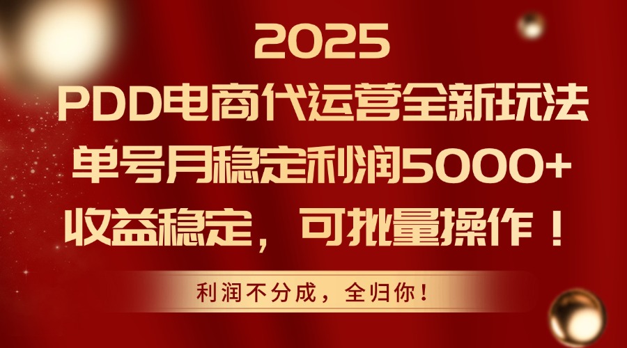 2025 PDD电商代运营全新玩法，单号月稳定利润5000+，收益稳定，可批量操作！网创吧-网创项目资源站-副业项目-创业项目-搞钱项目v创吧