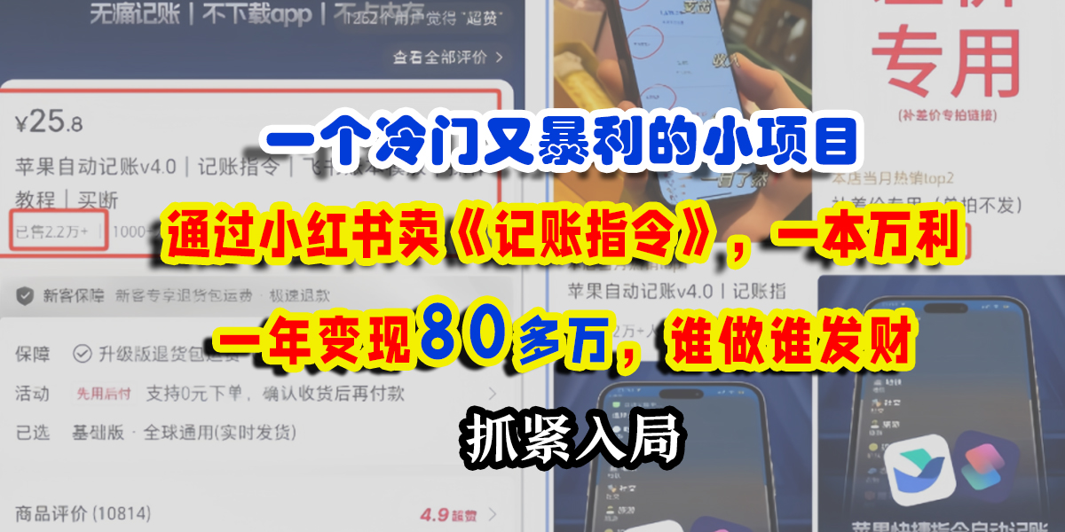 一个冷门又暴利的小项目，通过小红书卖《记账指令》，一本万利，一年变现80多万，谁做谁发财网创吧-网创项目资源站-副业项目-创业项目-搞钱项目v创吧