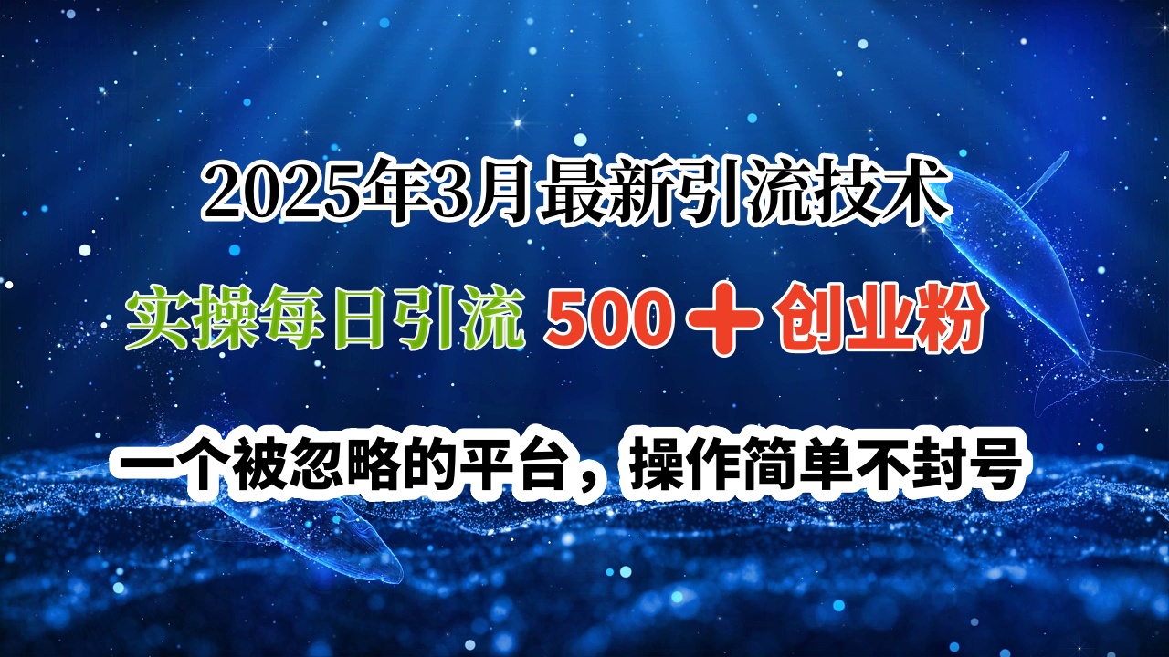 2025年3月最新引流技术，实操每日引流500➕创业粉，一个被忽略的平台，操作简单不封号网创吧-网创项目资源站-副业项目-创业项目-搞钱项目v创吧
