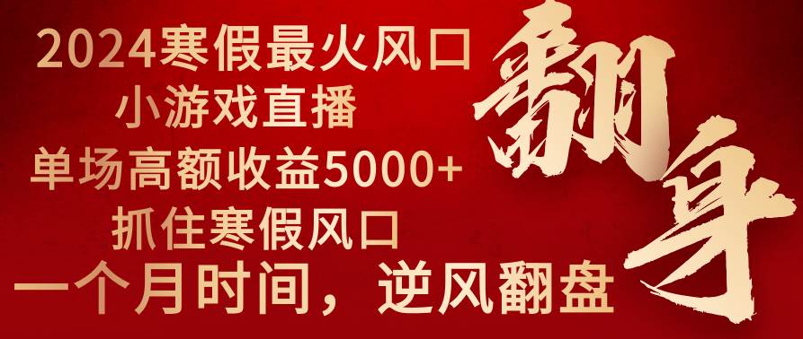 2024年最火寒假风口项目 小游戏直播 单场收益5000+抓住风口 一个月直接提车v创吧-网创项目资源站-副业项目-创业项目-搞钱项目v创吧