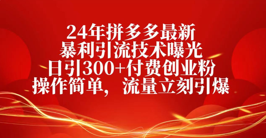 25年拼多多最新暴利引流技术曝光、日引300+付费创业粉操作简单，流量立刻引爆v创吧-网创项目资源站-副业项目-创业项目-搞钱项目v创吧