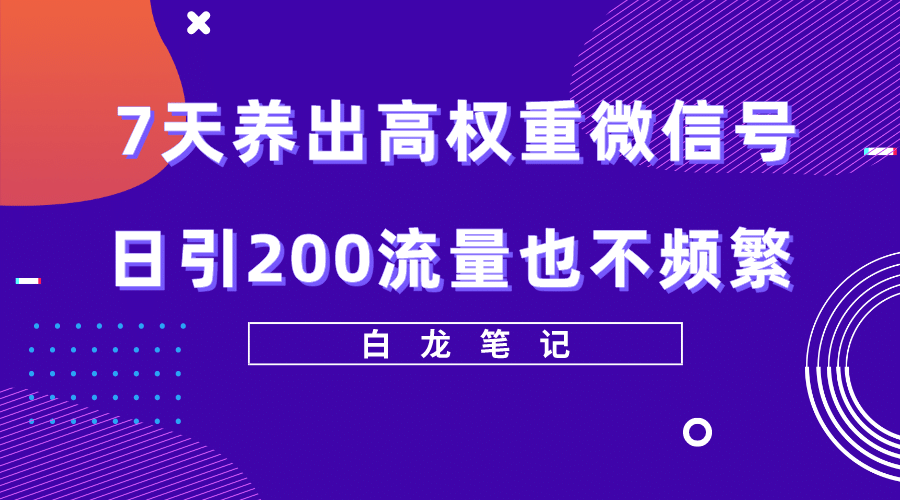 7天养出高权重微信号，日引200流量也不频繁，方法价值3680元网创吧-网创项目资源站-副业项目-创业项目-搞钱项目v创吧