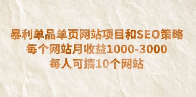 暴利单品单页网站项目和SEO策略 每个网站月收益1000-3000 每人可搞10个v创吧-网创项目资源站-副业项目-创业项目-搞钱项目v创吧