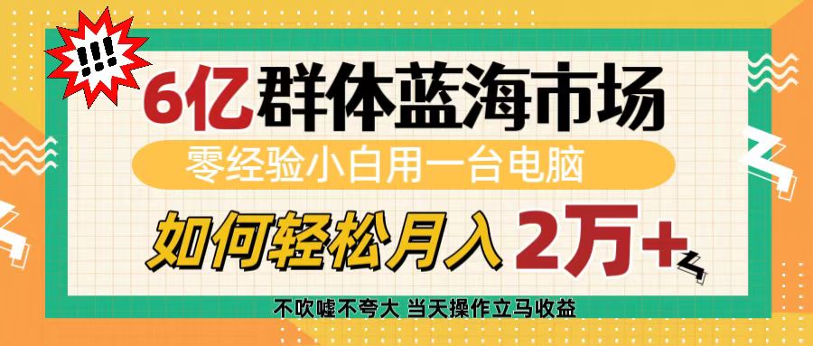 6亿群体蓝海市场，零经验小白用一台电脑，如何轻松月入2万+网创吧-网创项目资源站-副业项目-创业项目-搞钱项目v创吧