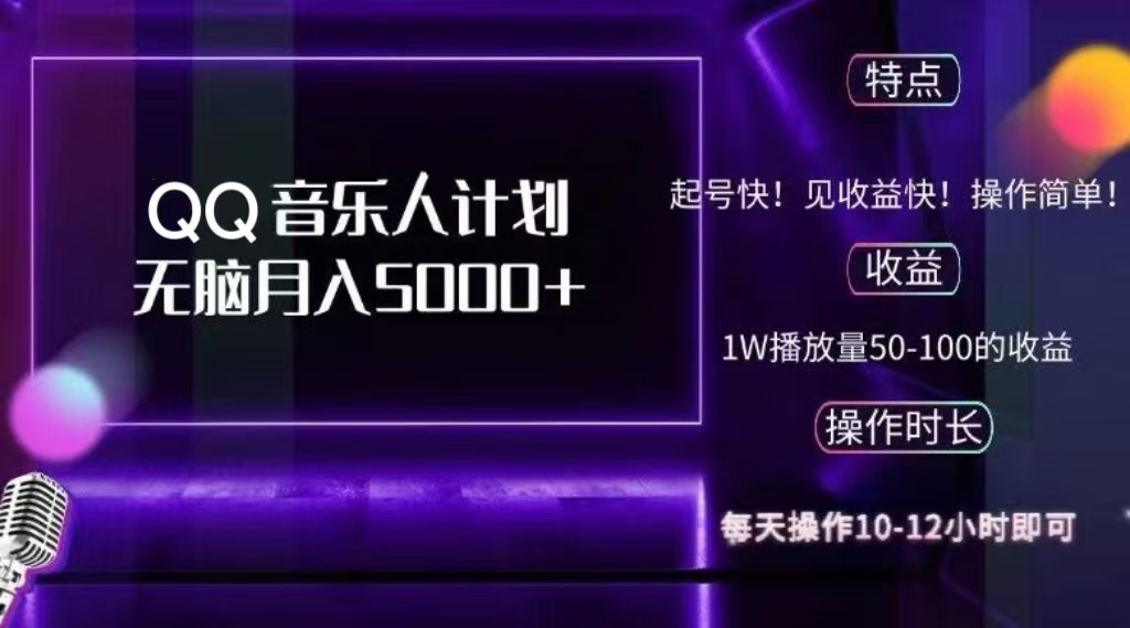 2024 QQ音乐人计划，轻松月入5000+，纯无脑操作，可批量放大操作网创吧-网创项目资源站-副业项目-创业项目-搞钱项目v创吧