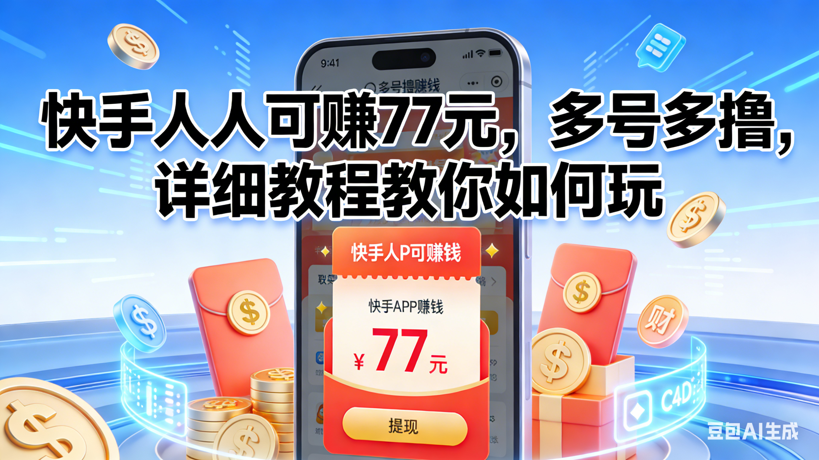 快手人人可赚77元，多号多撸，详细教程教你如何玩网创吧-网创项目资源站-副业项目-创业项目-搞钱项目v创吧