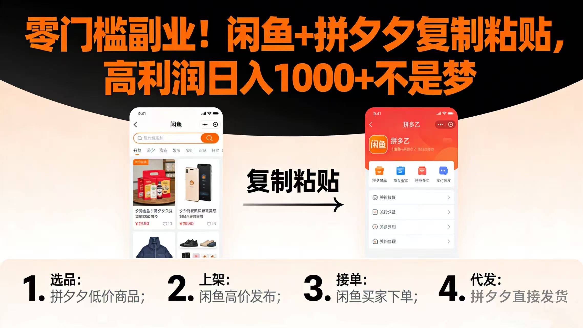 零门槛副业！闲鱼 + 拼夕夕复制粘贴，高利润日入 1000 + 不是梦网创吧-网创项目资源站-副业项目-创业项目-搞钱项目v创吧