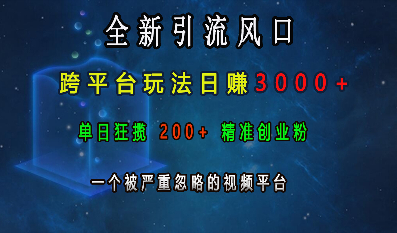 全新引流风口，跨平台玩法日赚3000+，单日狂揽200+精准创业粉，一个被严重忽略的视频平台v创吧-网创项目资源站-副业项目-创业项目-搞钱项目v创吧