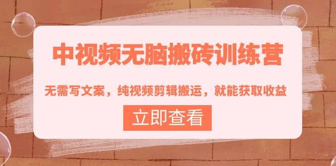 中视频无脑搬砖训练营：无需写文案，纯视频剪辑搬运，就能获取收益v创吧-网创项目资源站-副业项目-创业项目-搞钱项目v创吧