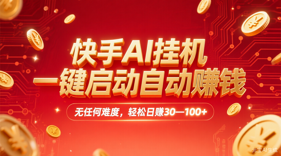 快手AI，一键启动自动赚钱 无任何难度，轻松一天30—100+网创吧-网创项目资源站-副业项目-创业项目-搞钱项目v创吧