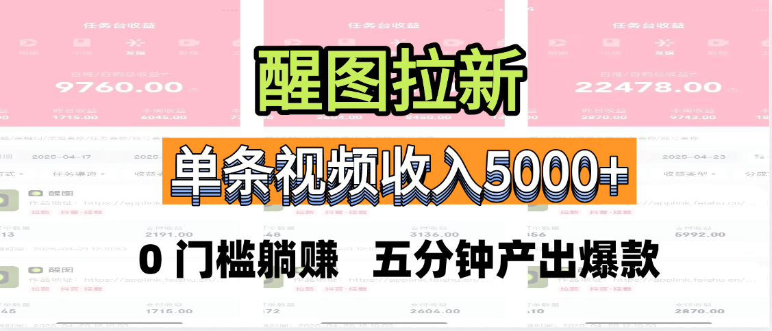 醒图拉新，0 门槛躺赚，五分钟产出爆款，单条视频收入5000+v创吧-网创项目资源站-副业项目-创业项目-搞钱项目v创吧