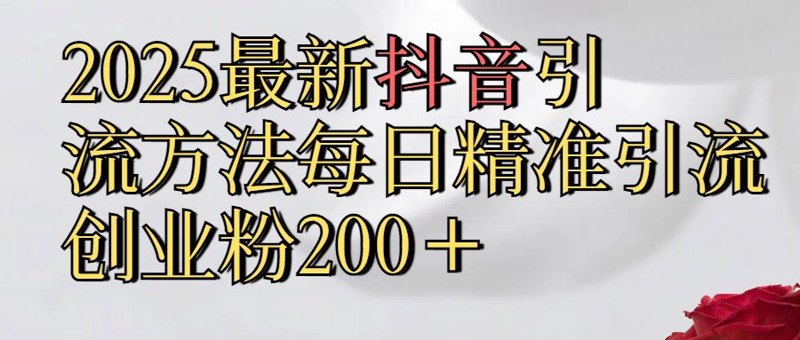 2025最新,抖音引流,方法每日精准引流创业粉300＋网创吧-网创项目资源站-副业项目-创业项目-搞钱项目v创吧