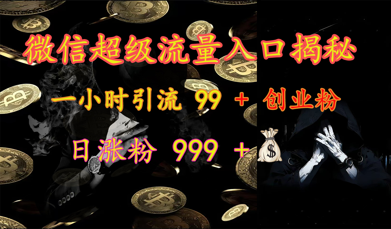 微信超级流量入口揭秘：一小时引流 99 + 创业粉，日涨粉 999 +【揭秘】网创吧-网创项目资源站-副业项目-创业项目-搞钱项目v创吧
