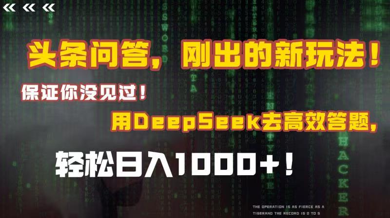 头条问答，刚出的新玩法！保证你没见过！结合Deepseek高效答题，轻松日入1000+网创吧-网创项目资源站-副业项目-创业项目-搞钱项目v创吧