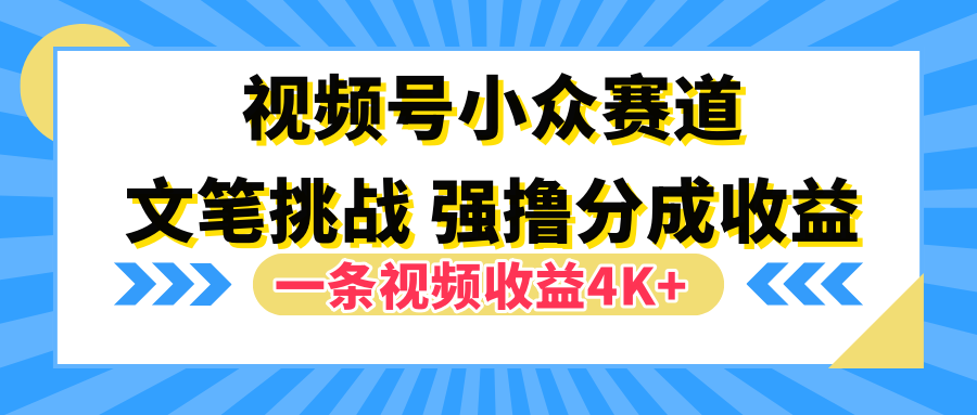 视频号小众赛道，文笔挑战，一条视频收益4K+v创吧-网创项目资源站-副业项目-创业项目-搞钱项目v创吧