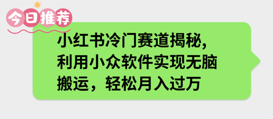 小红书冷门赛道揭秘,利用小众软件实现无脑搬运，轻松月入过万v创吧-网创项目资源站-副业项目-创业项目-搞钱项目v创吧
