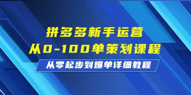拼多多新手运营从0-100单策划课程，从零起步到爆单详细教程网创吧-网创项目资源站-副业项目-创业项目-搞钱项目v创吧