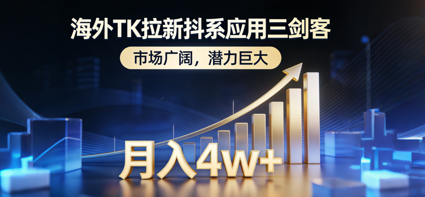 2026海外TK拉新抖系应用三剑客，市场广阔，潜力巨大，月入4w+网创吧-网创项目资源站-副业项目-创业项目-搞钱项目v创吧