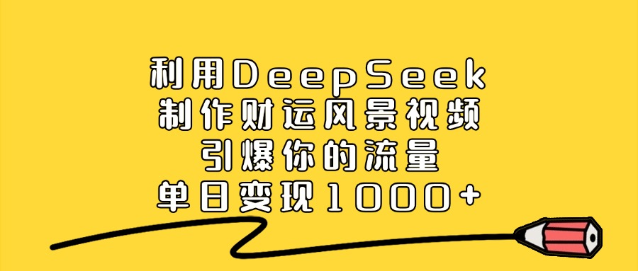 利用DeepSeek制作财运风景视频，单日变现1000+，引爆你的流量网创吧-网创项目资源站-副业项目-创业项目-搞钱项目v创吧