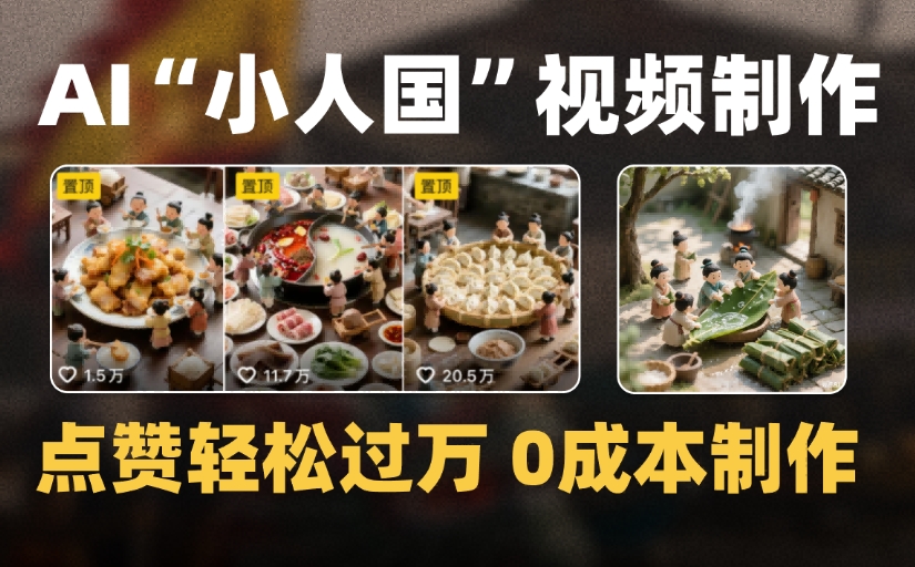 爆款1000W+微缩景观迷你小人国AI视频，0成本制作全流程教学v创吧-网创项目资源站-副业项目-创业项目-搞钱项目v创吧