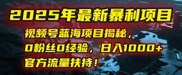 2025年最新暴利项目：视频号蓝海项目揭秘，0粉丝0经验，日入1000+，官方流量扶持！网创吧-网创项目资源站-副业项目-创业项目-搞钱项目v创吧