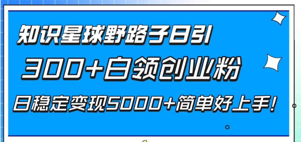 知识星球野路子日引300+白领创业粉，日稳定变现5000+简单好上手！网创吧-网创项目资源站-副业项目-创业项目-搞钱项目v创吧
