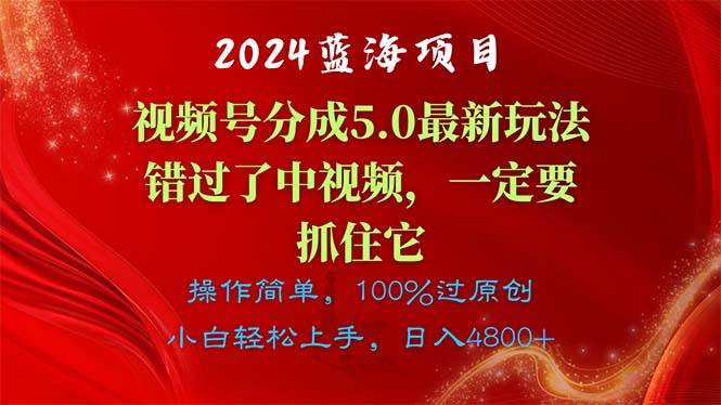 2024蓝海项目，视频号分成计划5.0最新玩法，错过了中视频，一定要抓住…v创吧-网创项目资源站-副业项目-创业项目-搞钱项目v创吧