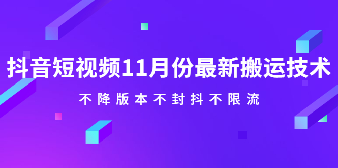 抖音短视频11月份最新搬运技术，不降版本不封抖不限流！【视频课程】网创吧-网创项目资源站-副业项目-创业项目-搞钱项目v创吧