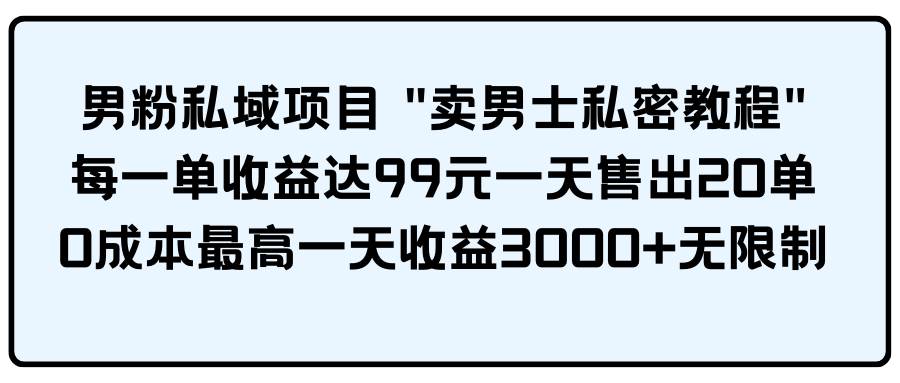 男粉私域项目 卖男士私密教程 每一单收益达99元一天售出20单网创吧-网创项目资源站-副业项目-创业项目-搞钱项目v创吧