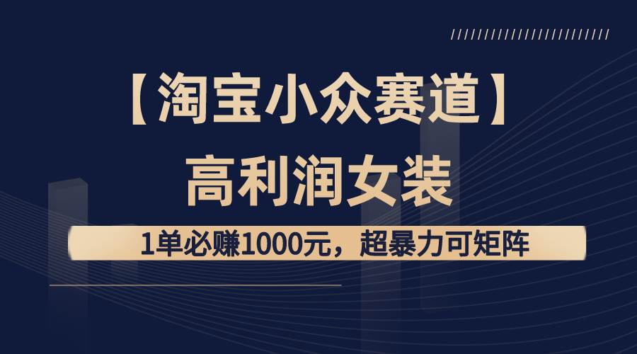【淘宝小众赛道】高利润女装：1单必赚1000元，超暴力可矩阵网创吧-网创项目资源站-副业项目-创业项目-搞钱项目v创吧