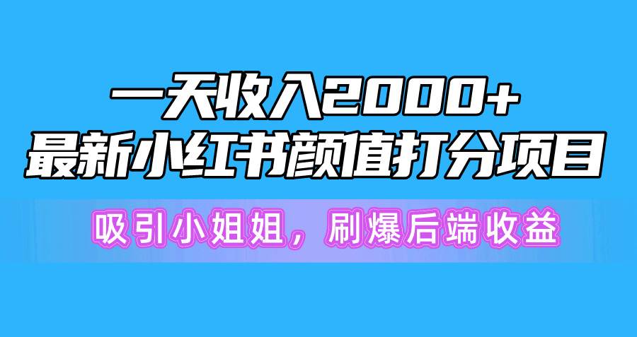 一天收入2000+，最新小红书颜值打分项目，吸引小姐姐，刷爆后端收益网创吧-网创项目资源站-副业项目-创业项目-搞钱项目v创吧