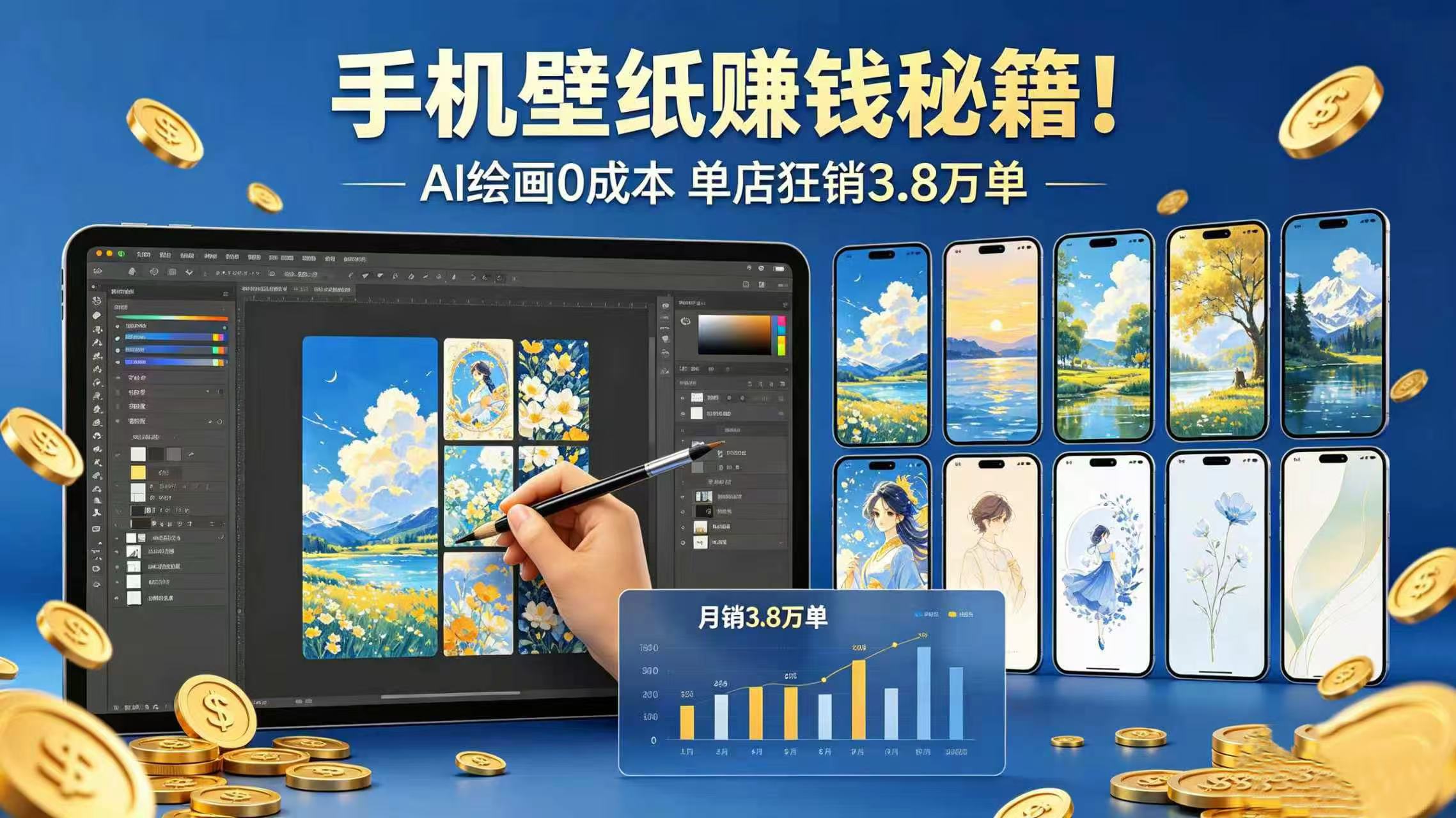 手机壁纸赚钱秘籍！AI 绘画 0 成本 单店狂销 3.8 万单v创吧-网创项目资源站-副业项目-创业项目-搞钱项目v创吧