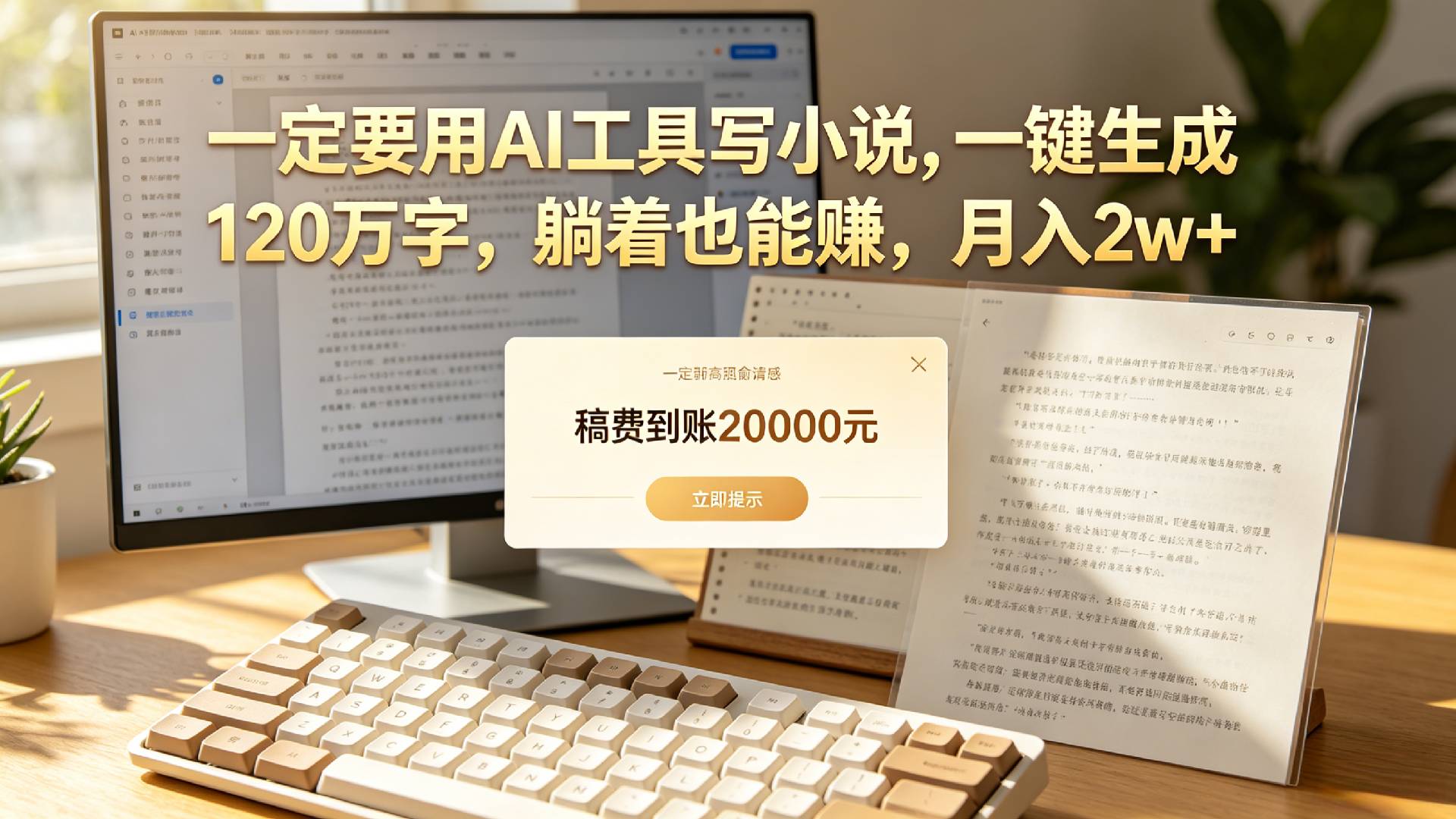 【听劝】一定要用AI工具写小说,一键生成120万字，躺着也能赚，月入2w+v创吧-网创项目资源站-副业项目-创业项目-搞钱项目v创吧