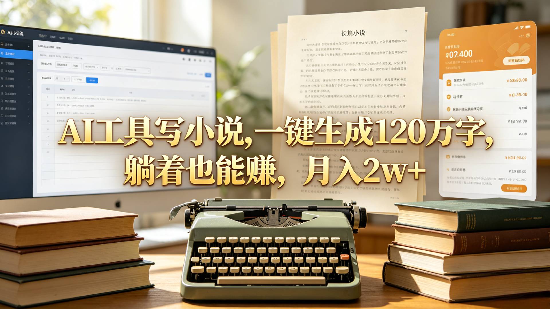 AI工具写小说,一键生成120万字，躺着也能赚，月入2w+！v创吧-网创项目资源站-副业项目-创业项目-搞钱项目v创吧